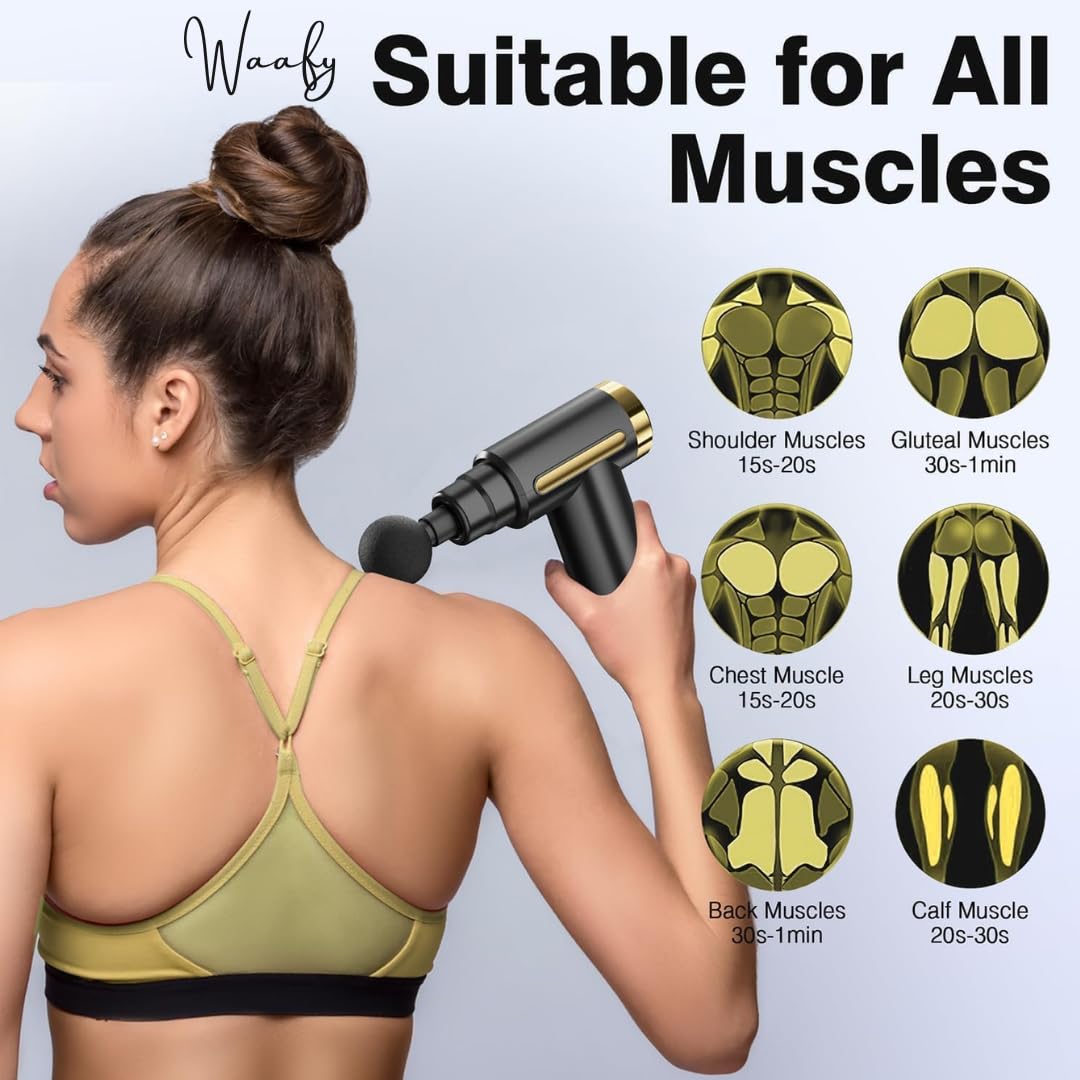 Waafy Mini Massage Gun – Massage Gun Deep Tissue for Pain Relief with 4 Massage Heads & 6 Speeds, Electric Mini Handheld Body Massager for Any Pain Relief Travel-Friendly Muscle Massager for Men & Women (Black) Waafy Mini Massage Gun – Massage Gun Deep Tissue for Pain Relief with 4 Massage Heads & 6 Speeds, Electric Mini Handheld Body Massager for Any Pain Relief Travel-Friendly Muscle Massager for Men & Women (Black)