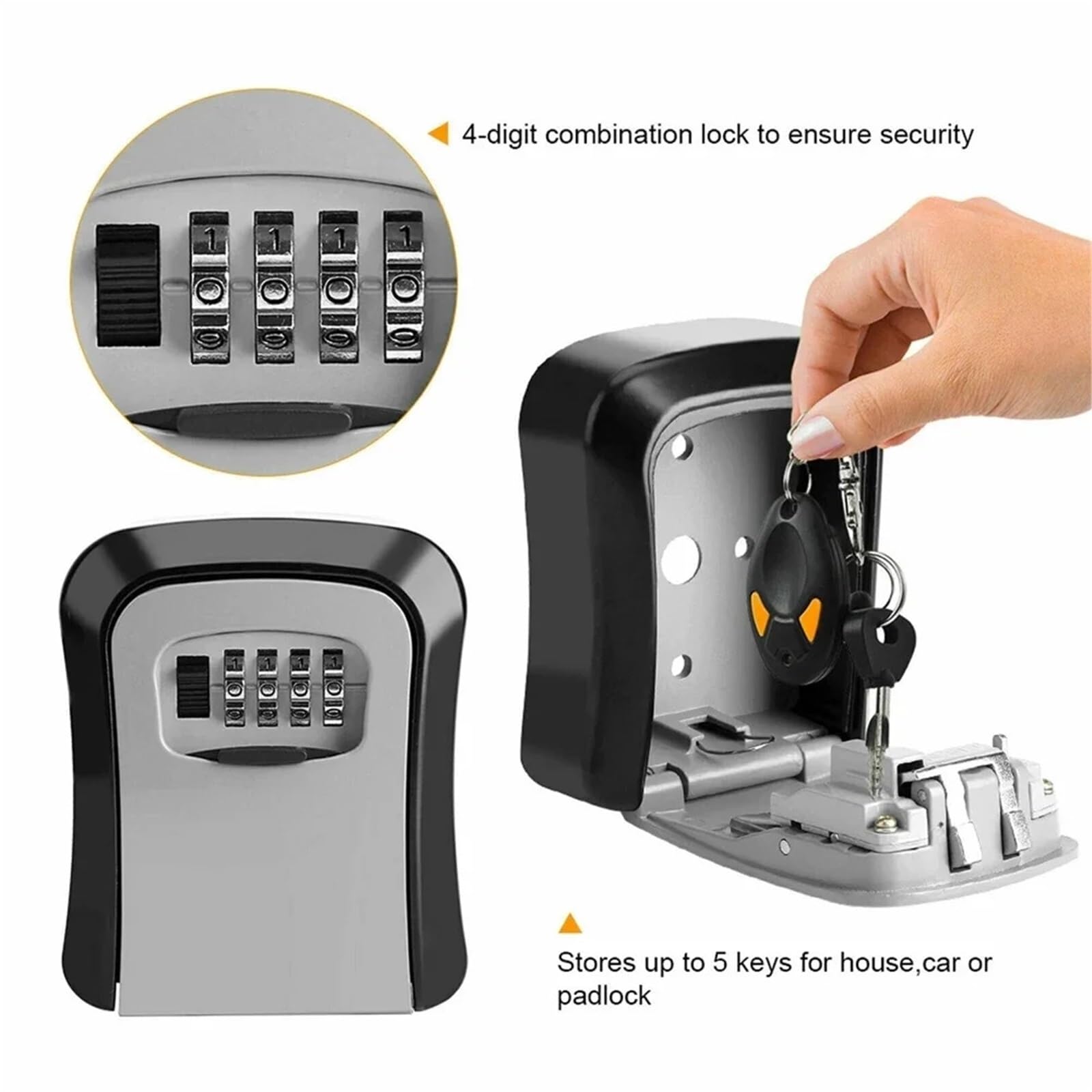 Caja fuerte impermeable para montar en la pared con llave y cerradura de 4 dígitos, armario secreto para exteriores (2 unidades) Securi mejorado para objetos de valor