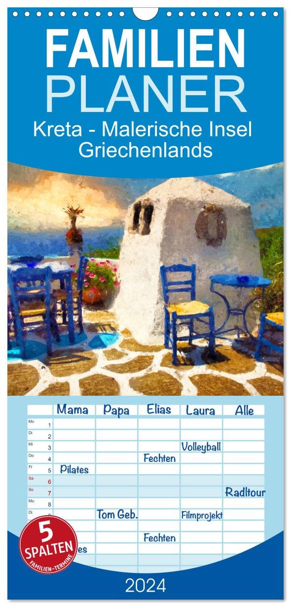 Familienplaner 2024 - Kreta - Malerische Insel Griechenlands mit 5 Spalten (Wandkalender, 21 cm x 45 cm) CALVENDO
