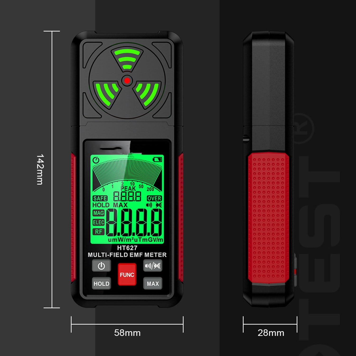 ECILKUC EMF Meter,Radiation Detector with High-Definition LCD Display, Multiple Measurement Modes, Three-Color Backlight Warning, and Automatic Shutdown, HAORONGWEI240530-16