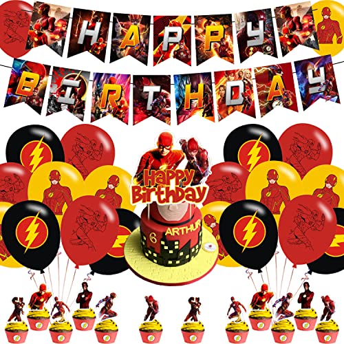 The Flash Birthday Supplies, The Flash Birthday Party Decorations, The Flash Theme Birthday Party Decorations Includes Cake Topper,Ballons,Banner