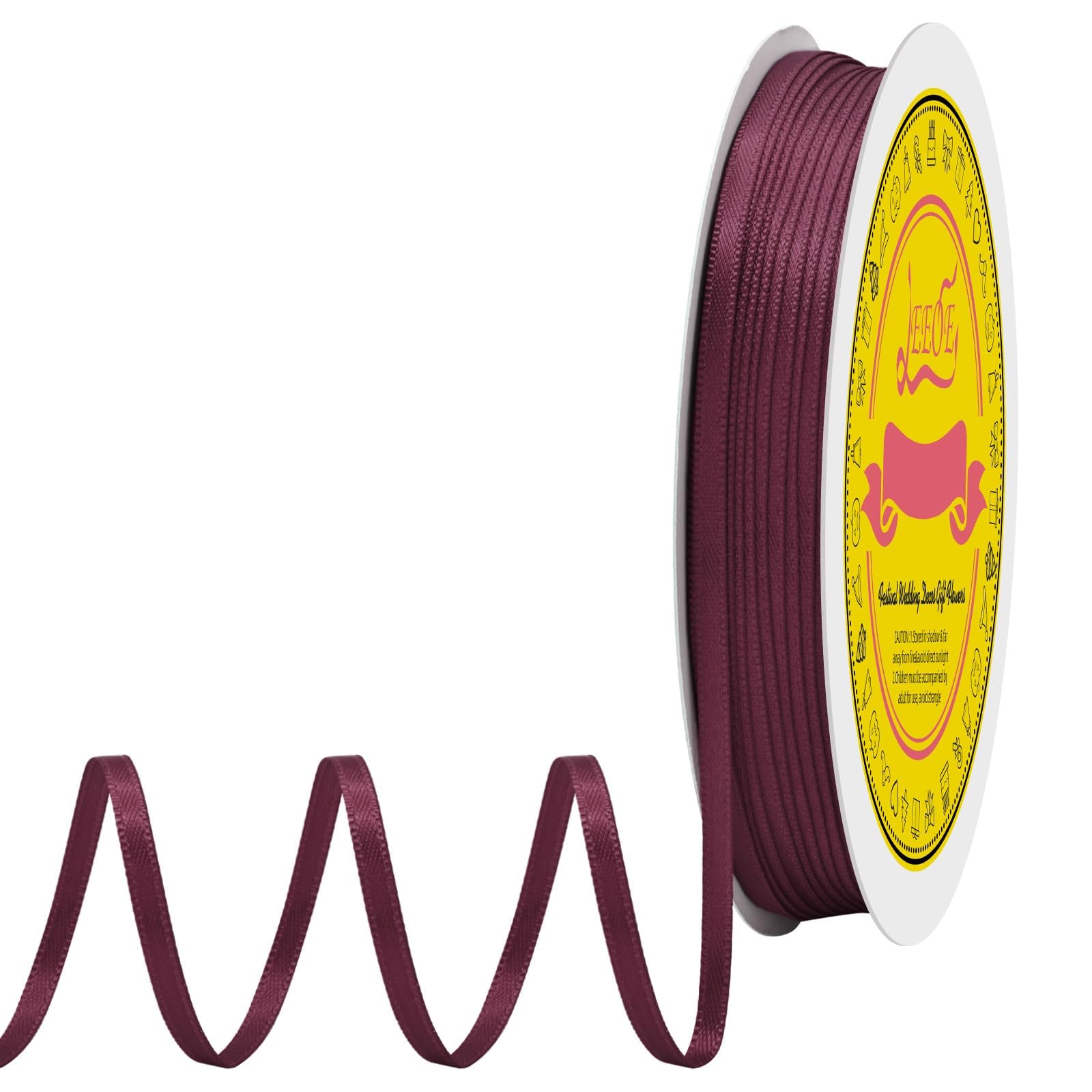 Double Face Wine Red Satin Thin Ribbon 1/8 inch X 100 Yards Polyester Wine Red Ribbon for Gift Wrapping Very Suitable for Weddings Party Hair Bow Invitation Decorations and More