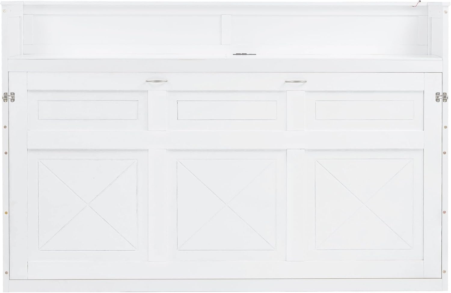 Merax Twin XL Size Murphy Bed, Wooden Murphy Bed with Desk, LED Light and USB Charging Station, White