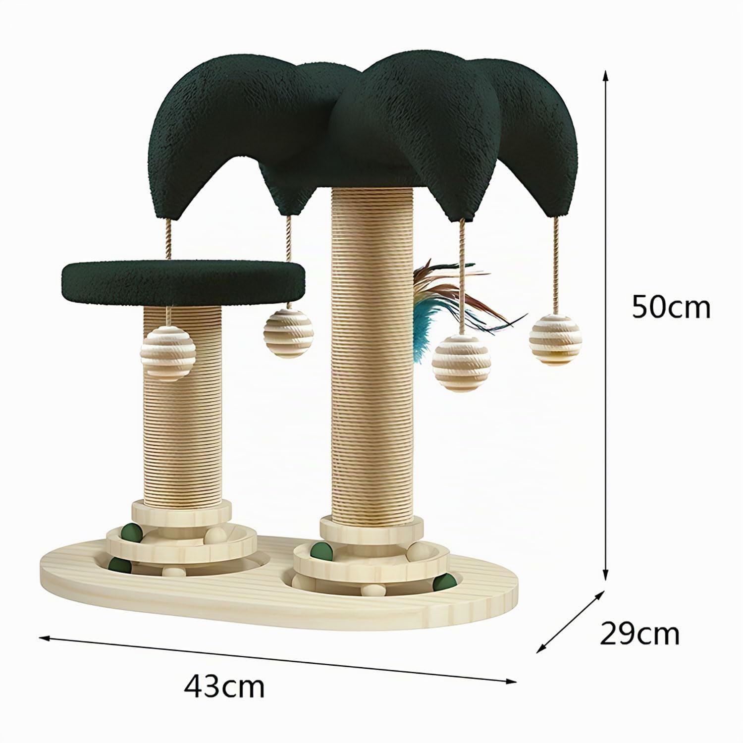 Giocattolo interattivo per gatti 6 in 1, in legno, con palline sospese, piume, girevole, Smart Track Ball, albero tiragraffi in sisal e iuta per gatti piccoli e medi
