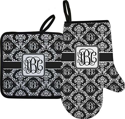 RNK Shops Personalized Monogrammed Damask Right Oven Mitt & Pot Holder Set