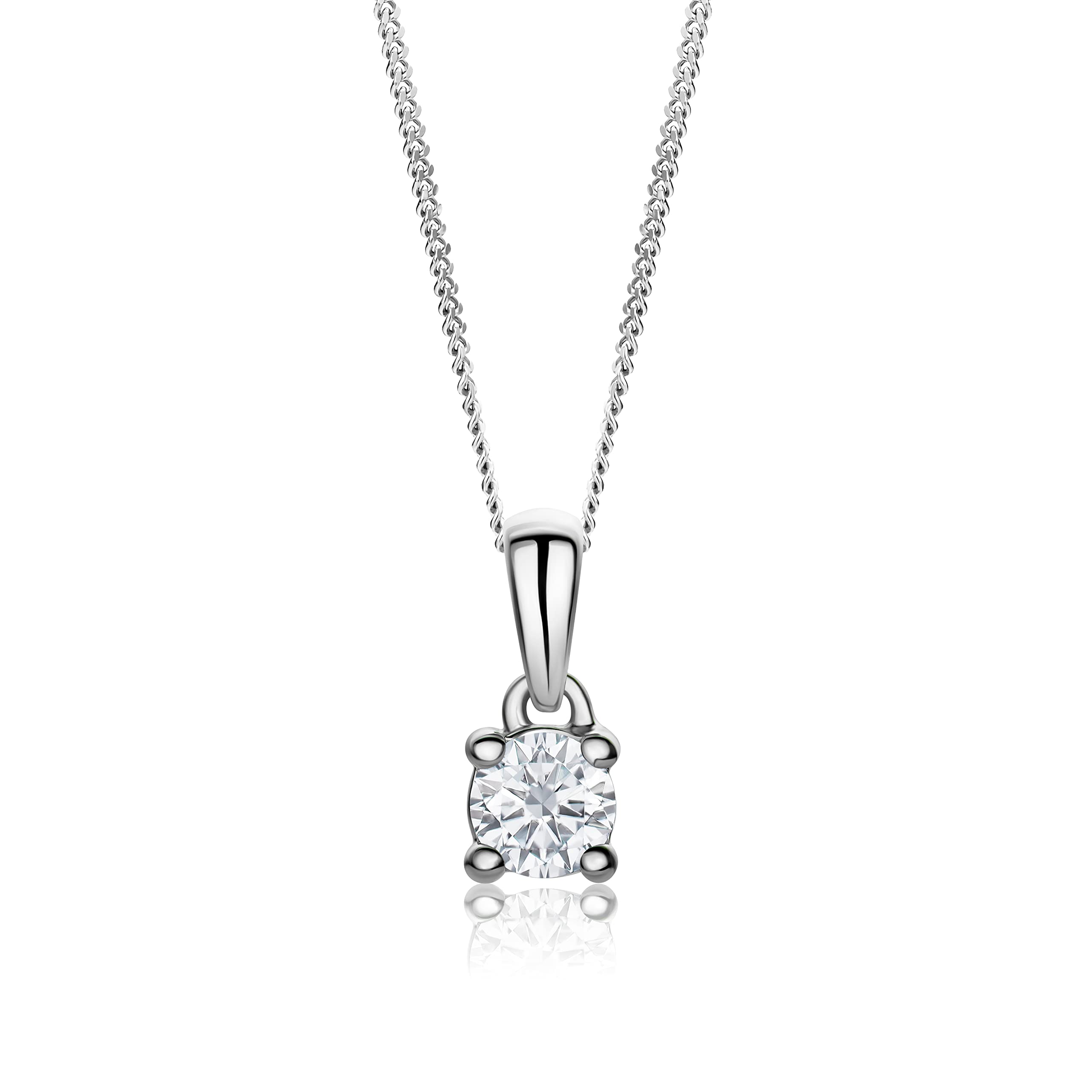MIORE0.20 carat Diamond Necklace for Women, Solitaire Necklace in 14 carat 585 White Gold- Yellow Gold 45 cm chain with 4 prong pendant delivered in jewellery box