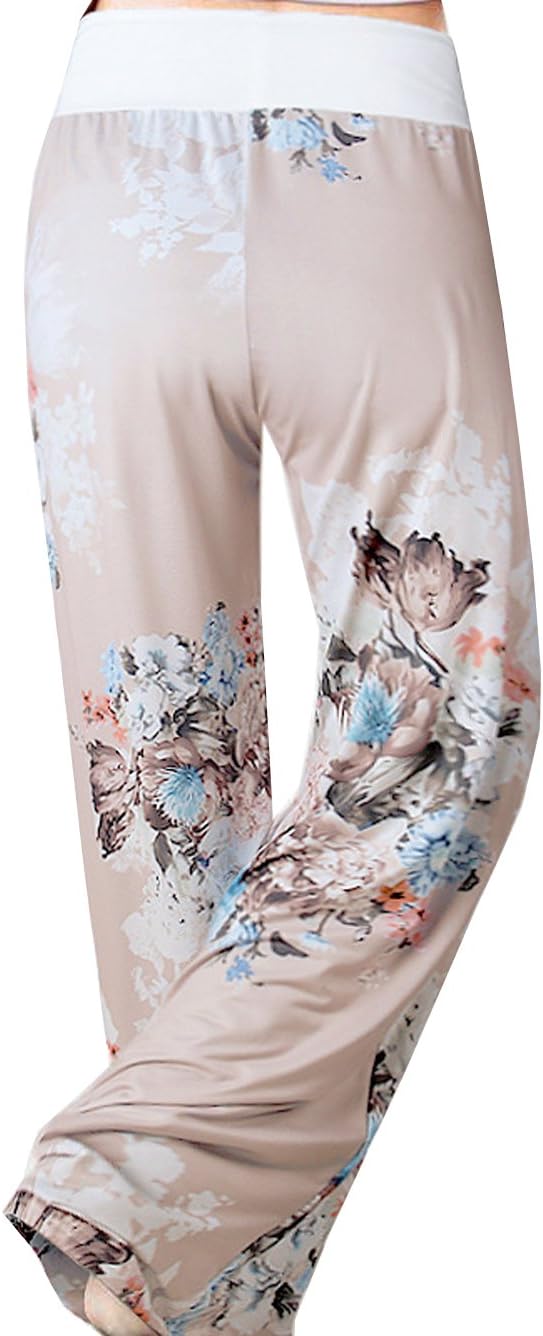 iChunhua Women's Comfy Stretch Floral Print Drawstring Palazzo Wide Leg Lounge Pant - Image 2