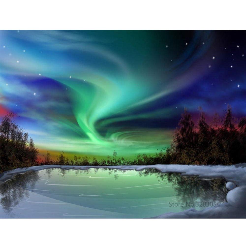 AUUYU Diy Painting By Digital Frameless Modern Wall Art Picture Coloring Unique Gift Paint By Family Numbers 40X50 Northern Lights