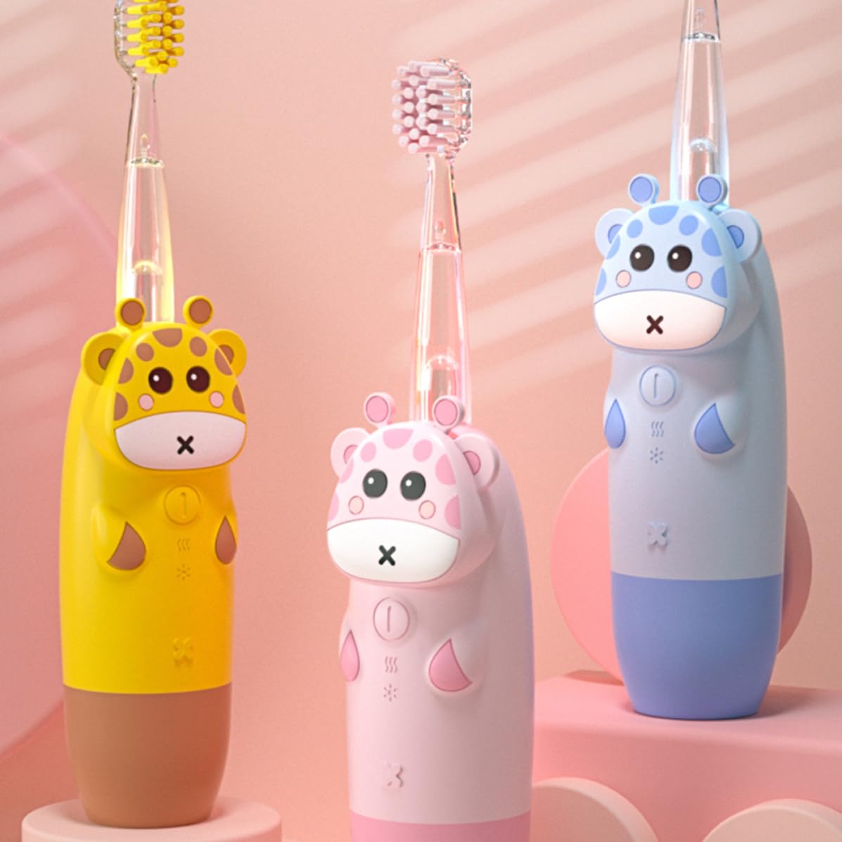 CRAFTHROU Cepillo de Dientes Eléctrico Infantil Sónico Rosa Frecuencia Ajustable y Resistente al Agua para Bebés y Niños, 1 Set de Silicona y PC
