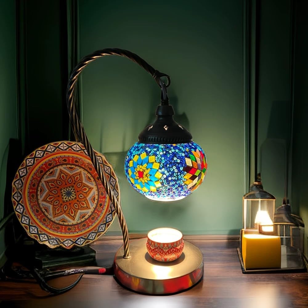 DIY Turkish Mosaic Table Melting Wax Lamp Kit for Adult,Stained Glass Candle Warmer Holder Making Kit,Easy Mosaic Art Room Decor Craft Kit