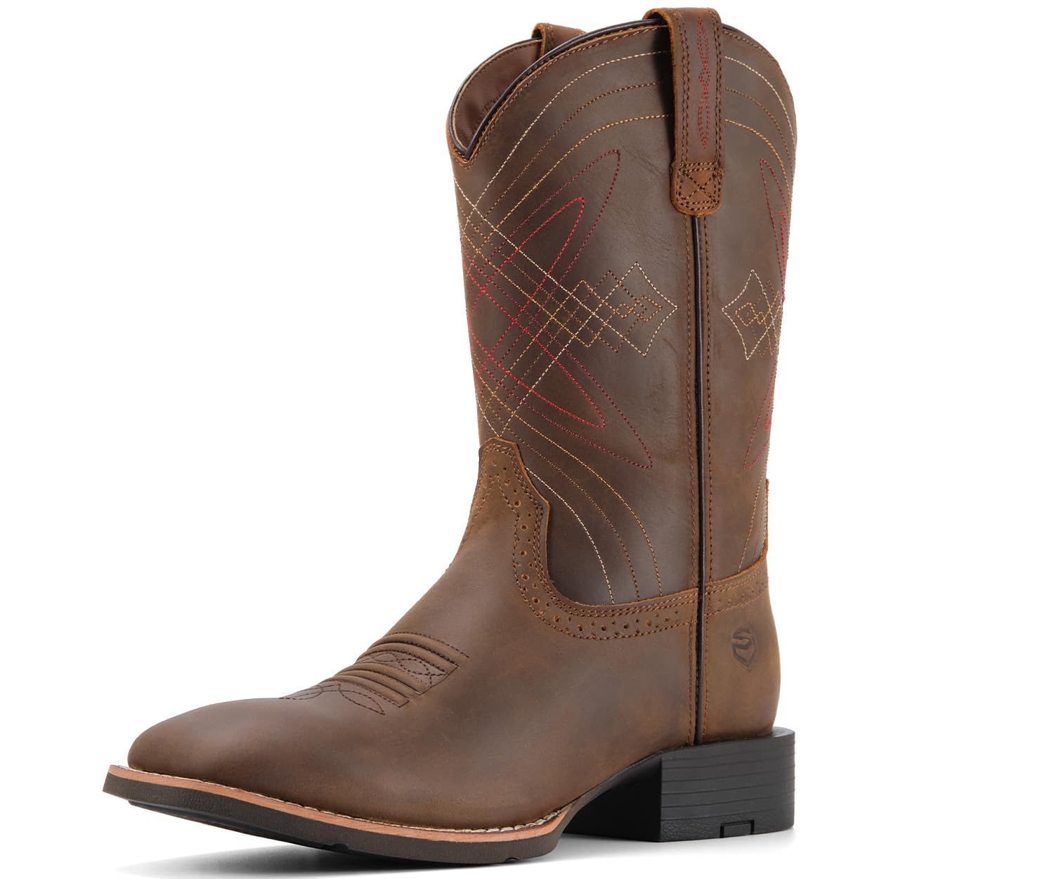 SUREWAY Cowboy Boots For Men - Square Toe Western Boot,Oil/Slip Resistant,Durable Fashionable Classic Pull on 10 Inch Wellington Boots - Leather