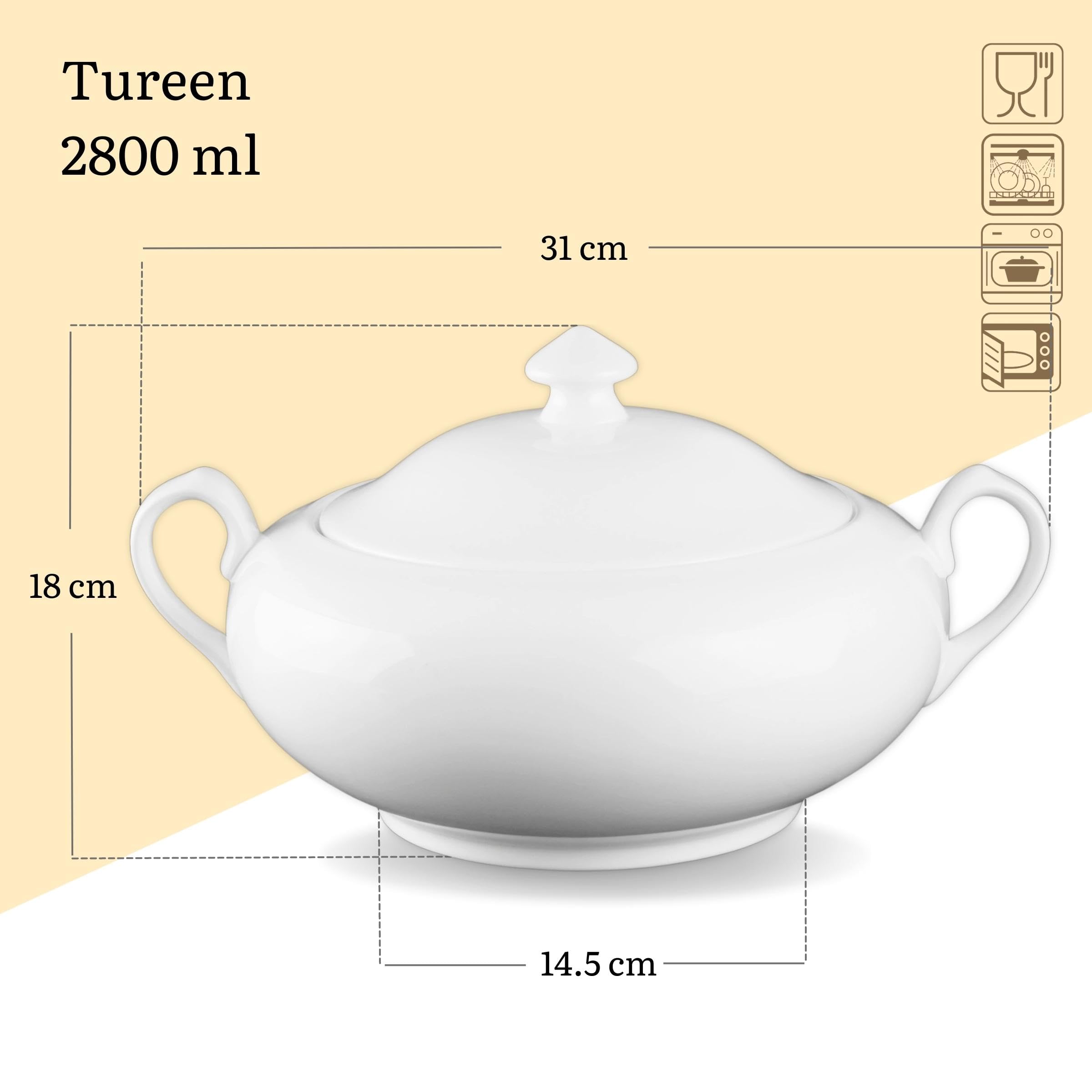 Wilmax - Suppenterrine mit Deckel - 2800ml - Vase aus Porzellan - weiß - Hitzebeständige Terrine - Servierterrine für Suppe oder One-Pot Gerichte - Spülmaschinenfest