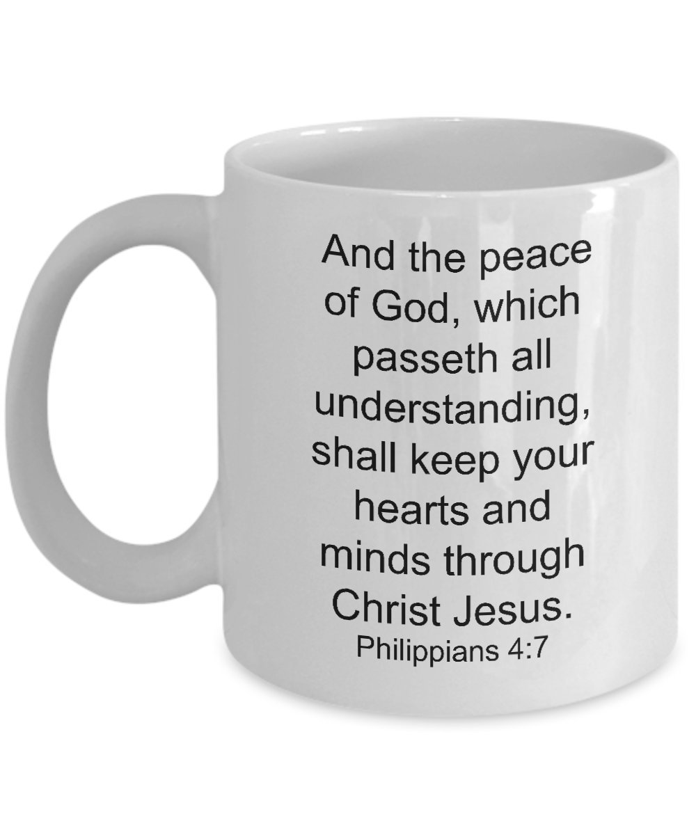 WTK Enterprises kjv Scripture mug, And the peace of God, which passeth all understanding, shall keep your hearts and minds through Christ Jesus, Philippians 4:7