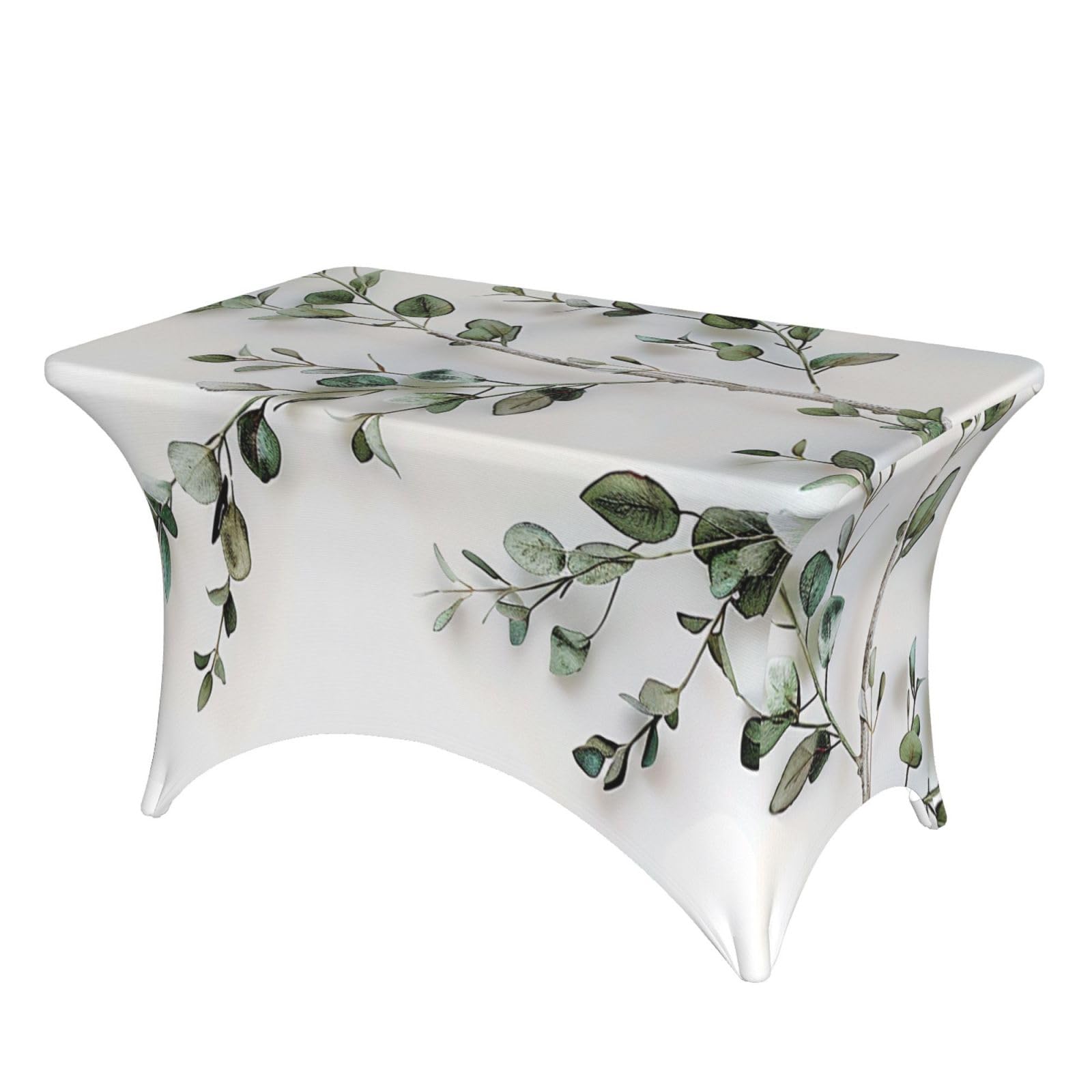 Nappe lavable 1,2m avec bords élastiques imprimée brindilles verdure blanche