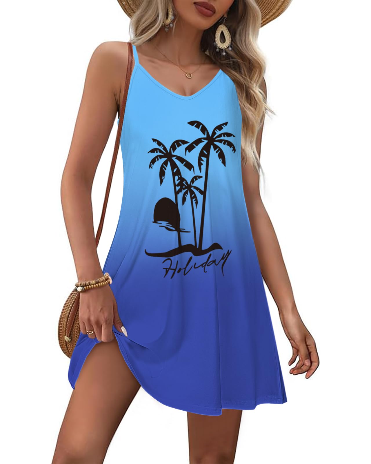 RIROW Women Summer Dresses 2026 Spaghetti Strap Casual Ladies Boho Sundresses Beach Cover Up Midi Dress with Pocket