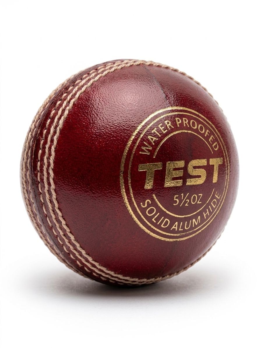 A to Z Sports | Test Professional Grade Leather Cricket Ball, Red & White |Genuine Alum-Hide, Waterproof, 4 Piece Hand-Stitched, Test (RED)-picture-20