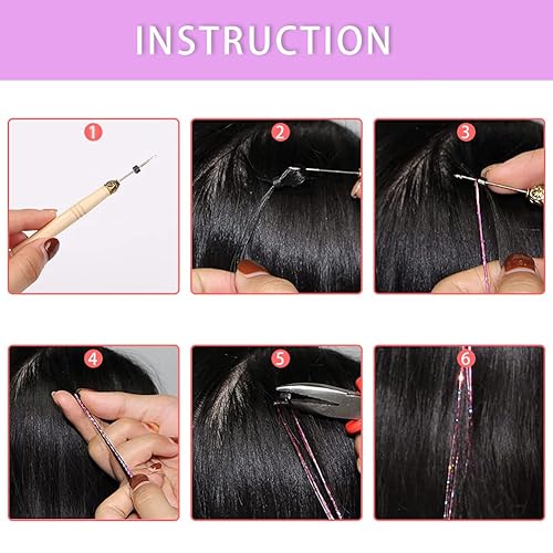 Miniatura 7 de Paquete de 10 paquetes de oropel para el cabello con kit de oropel para el cabello, extensiones de cabello de oropel de 48 pulgadas, 2000 hebras,