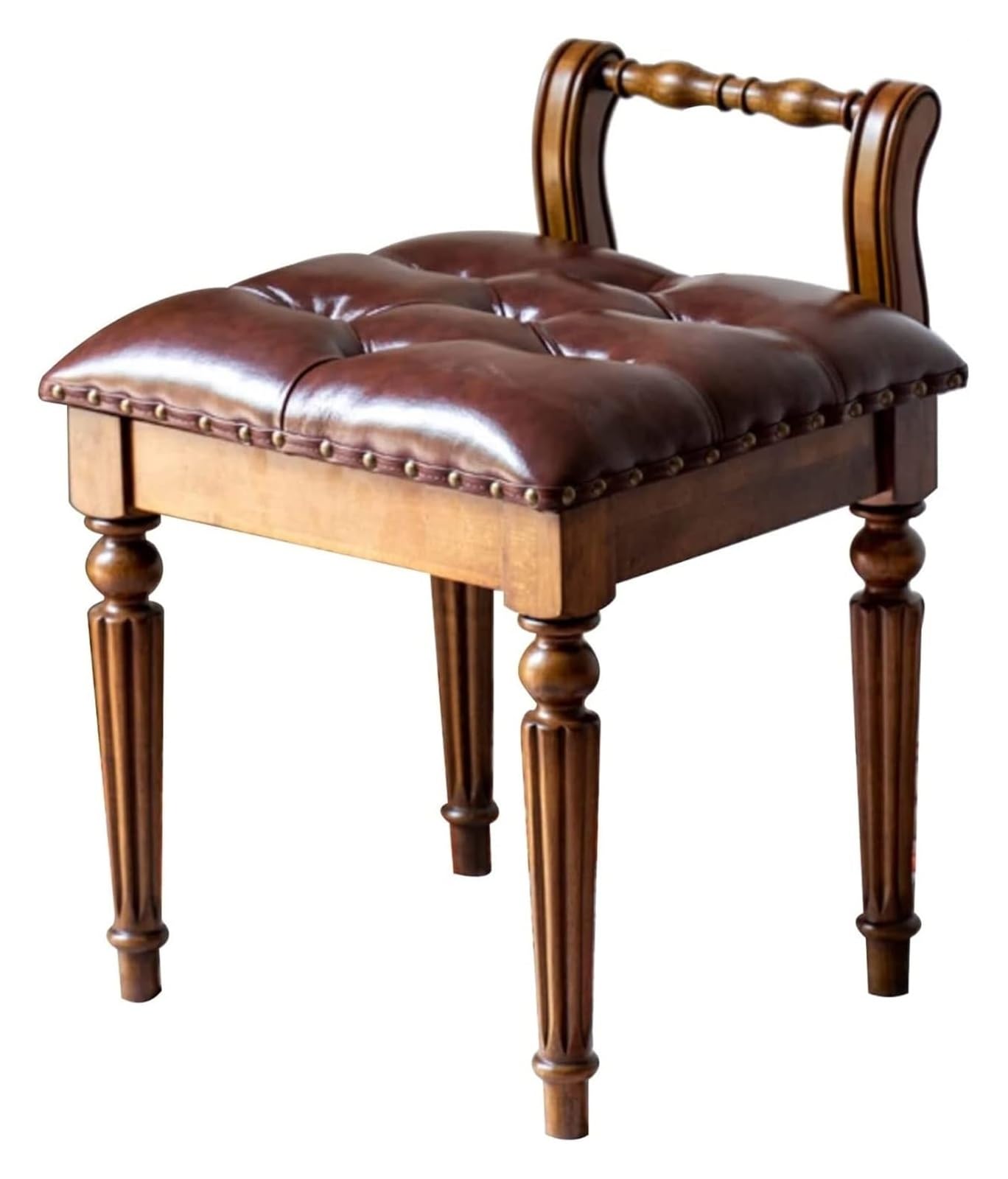 JIOWEUOE Sgabello da toeletta, sedia da toeletta, sgabello per pianoforte, sgabello da toeletta in legno, sgabello per pianoforte vintage, sgabello da trucco, sedia in pelle, marrone-3, marrone-3