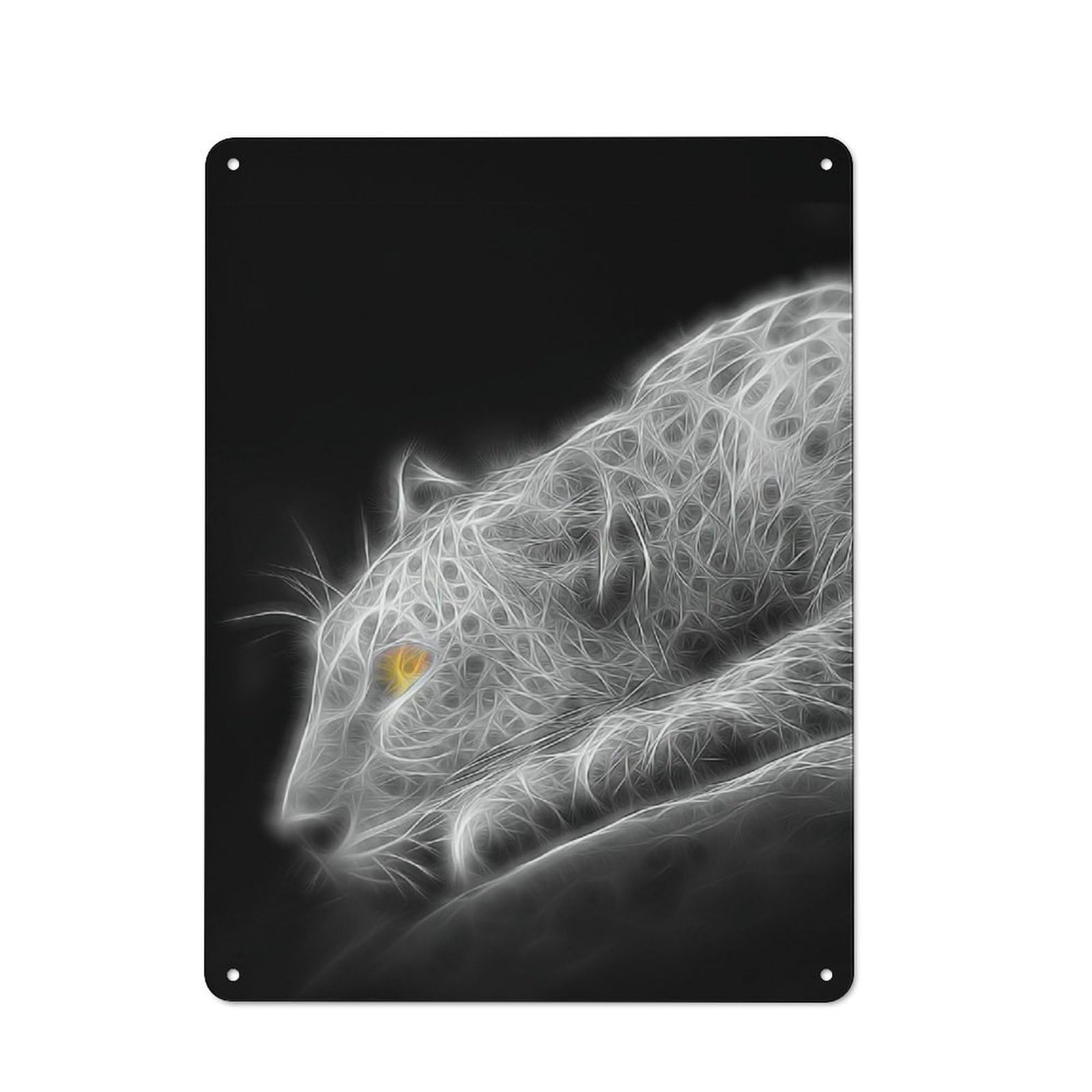 Junmoney Cheetah Fractal White Grey Tin Sign 40X30cm For Café Or Home Bar, Rustic Wall Decor, For Garage, Workshop And Man Cave Decoration