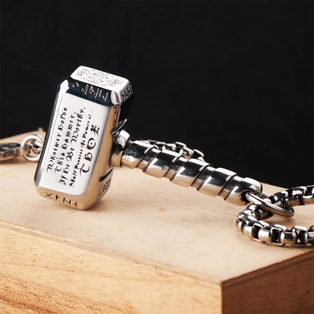 Nordische Wikinger-Halskette Odin Thors Hammer Talisman-Anhänger-Halskette Wikinger-Amulett-Anhänger-Halskette Nordischer Wikinger-Schmuck für Männer mit Geschenkbox,Interlocking Chain