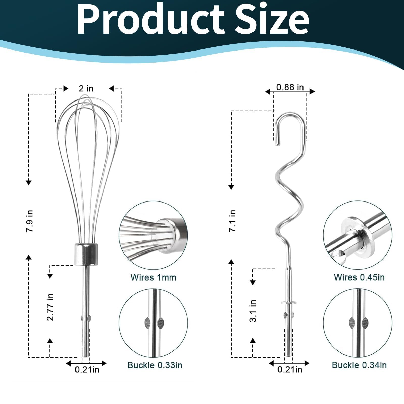 3 sztuki miksera ręcznego akcesoria do KitchenAid, hak do zagniatania i trzepaczka ze stali nierdzewnej, zamiennik ubijacza do jajek i trzepaczki, wysokiej jakości akcesoria kuchenne do