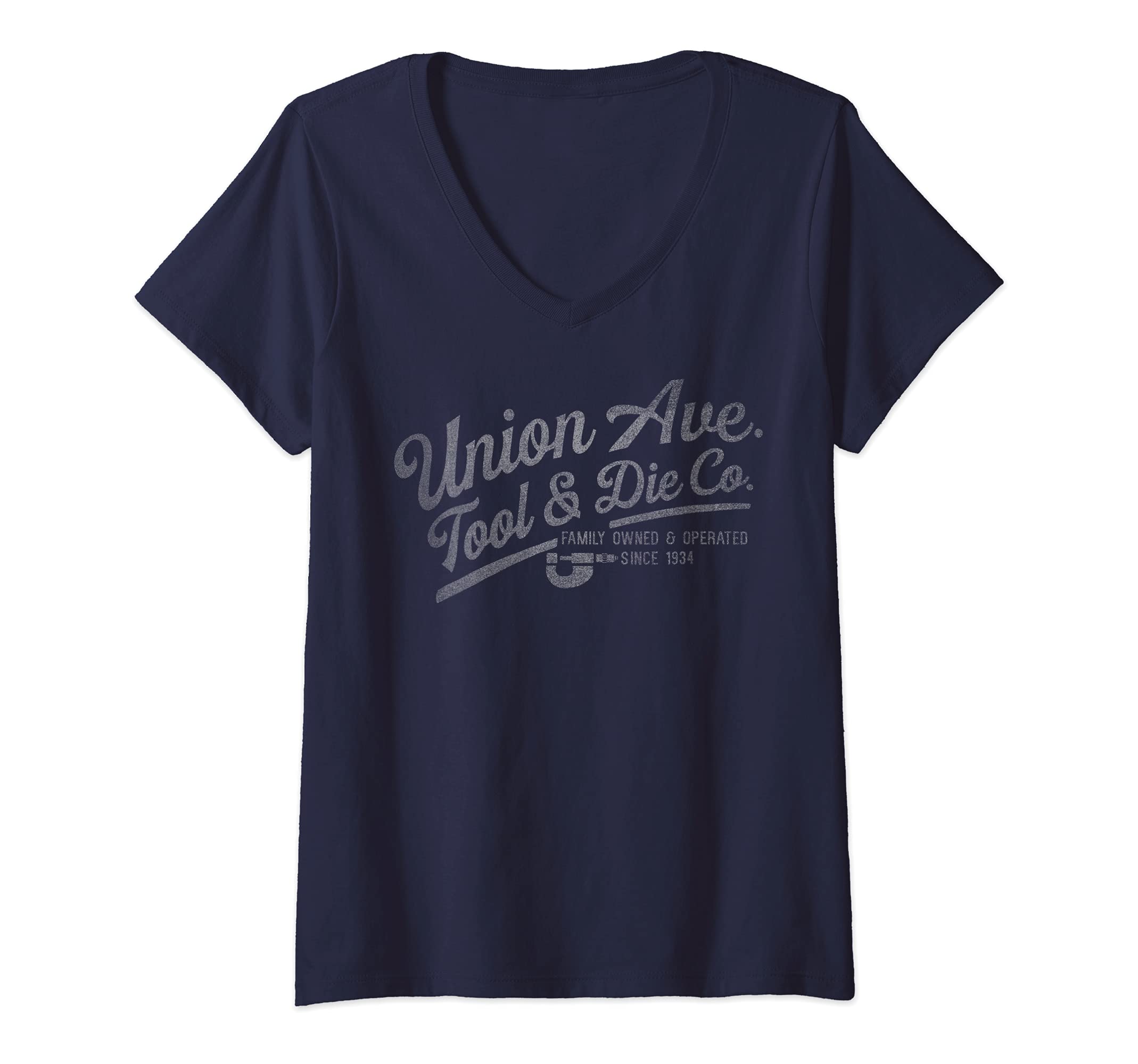 Womens Union Ave Tool & Die Co Vintage Faded Logo V-Neck T-Shirt