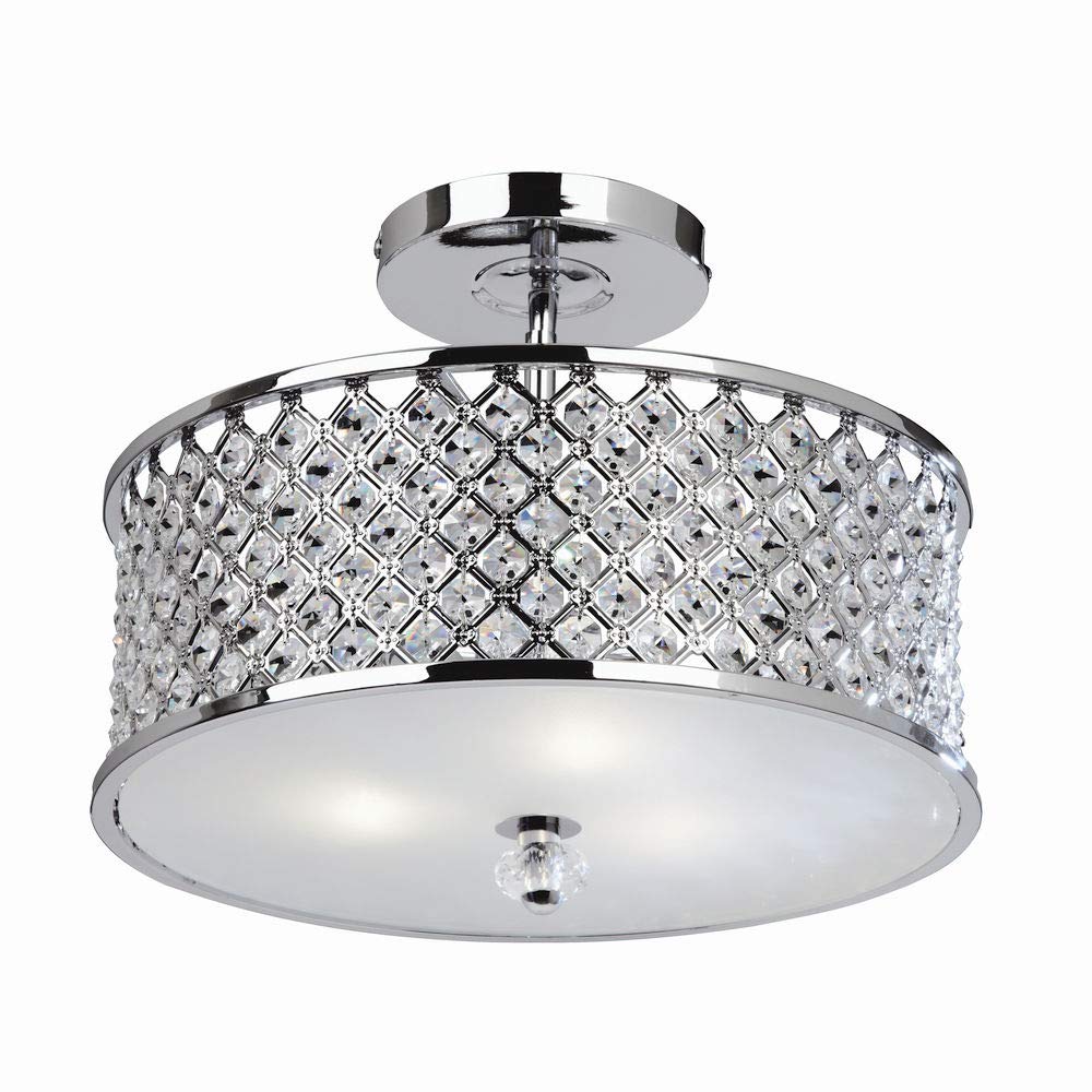 National Lighting Tim Decorative Silver Chrome with Crystal Bead Detailing Flush Mount Ceiling Light Fixture Pendant Lamp for Dining Room Bedroom Living Room