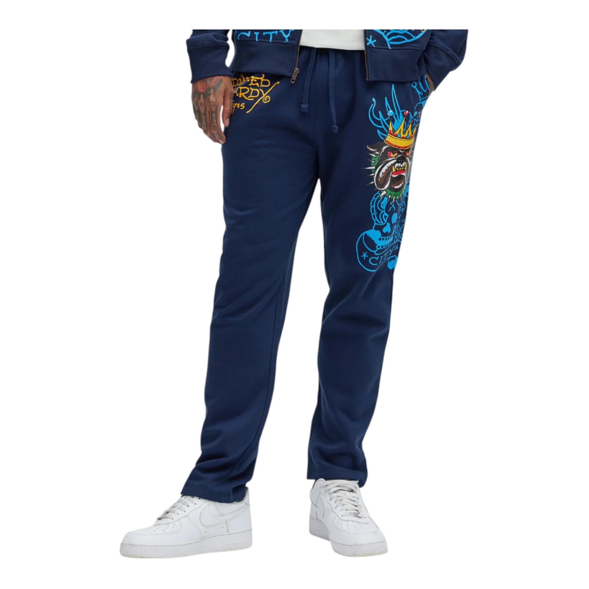 ED HARDY Mens Panther Bulldog Sweatpants in Midnight EHMR8006-1