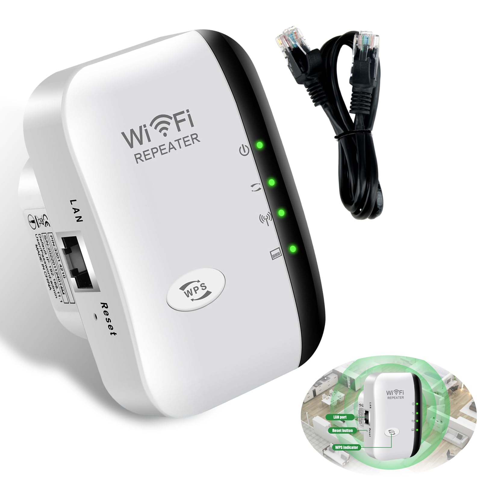WiFi Range Extender, WiFi Signal Booster To 3000sq.ft And30+ Devices, Wireless Signal Amplifier 2.4GHz 300Mbps Band Up To Internet Range Booster With