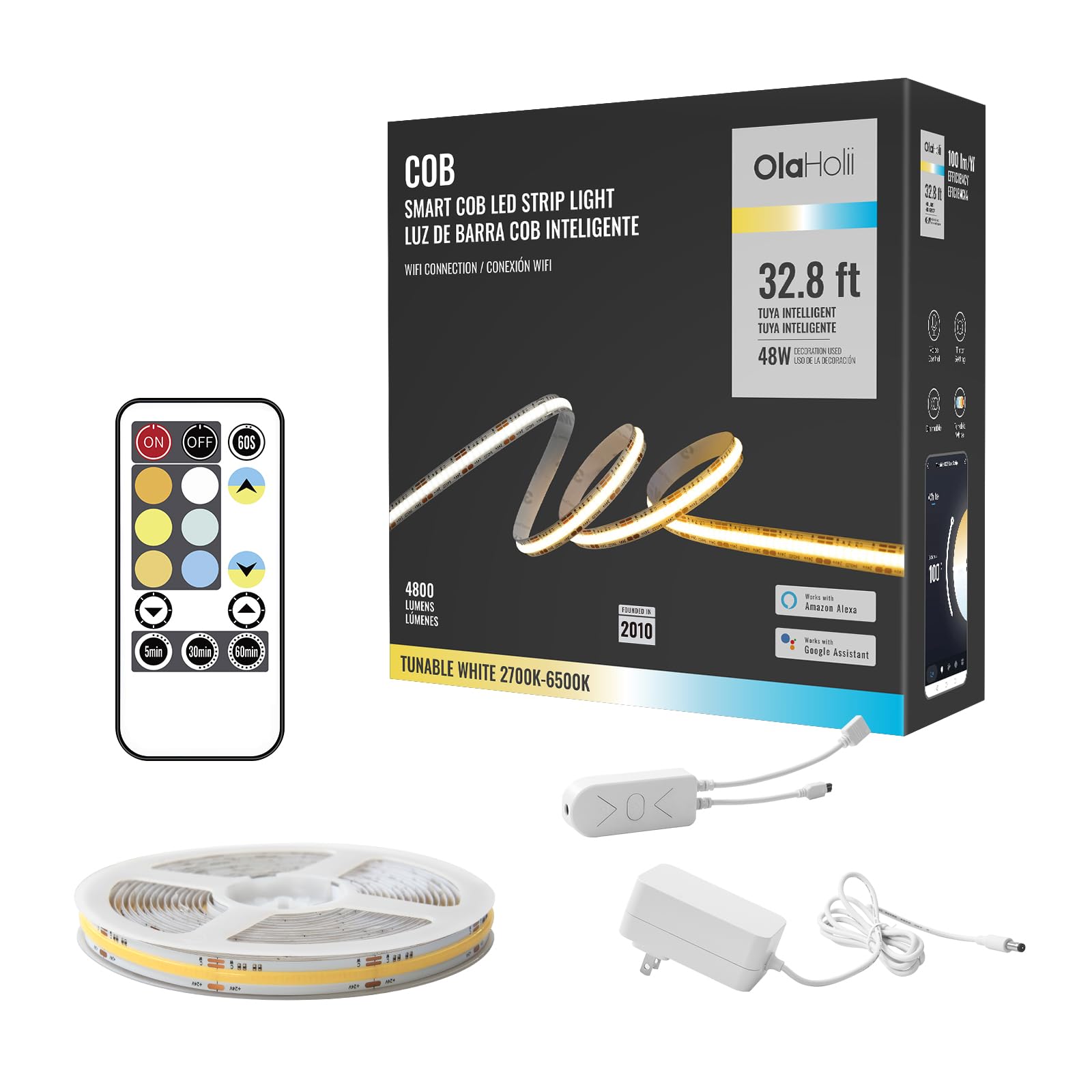 Amazon.com: Olaholii 32.8ft Smart COB LED Strip Light, Tunable