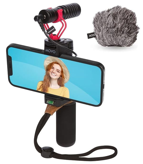 Movo Smartphone Vlogging Kit for iPhone with Shotgun Microphone, Grip Handle, Wrist Strap for iPhone and Android Smartphones for TIK Tok, Vlog, YouTube Starter Kit and Content Creator Kit by Movo - Used condition - US$5.60