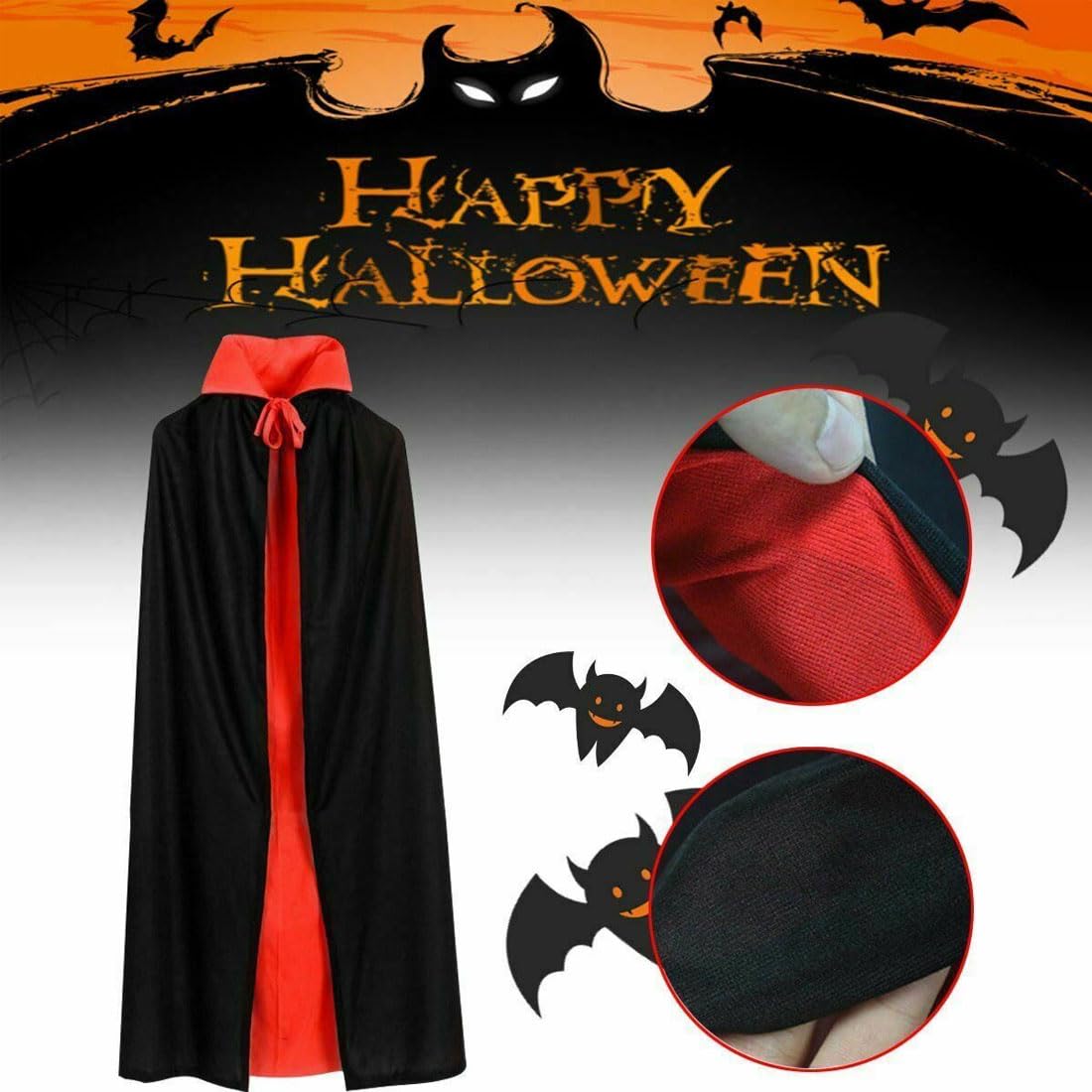 Mantello Vampiro Reversibile Nero/viola - Doppia Faccia Per Halloween E Cosplay, Taglia Unisex 150cm - Foto 3