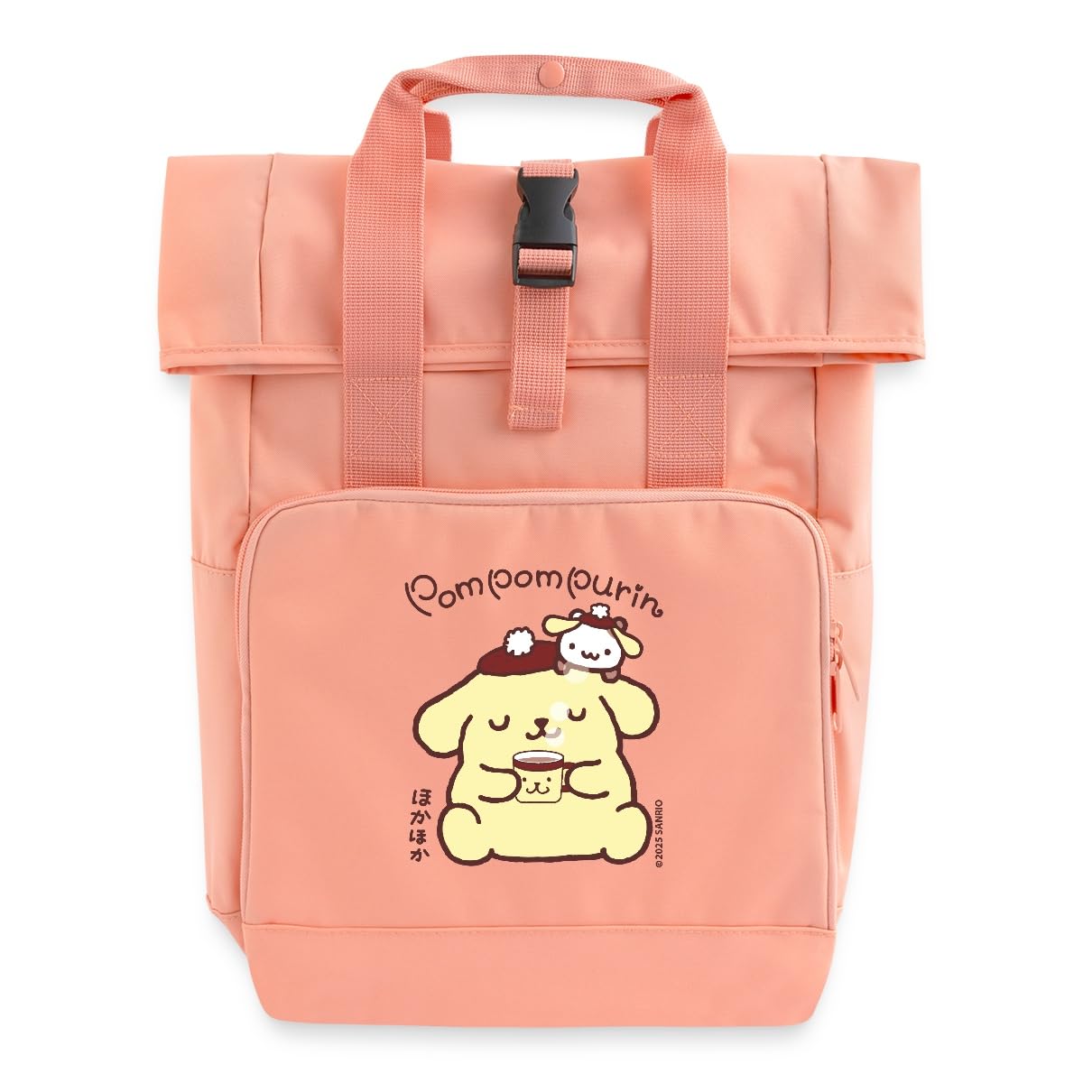 Spreadshirt Pompompurin Drinks Coffee Roll Top Backpack with Two Handles