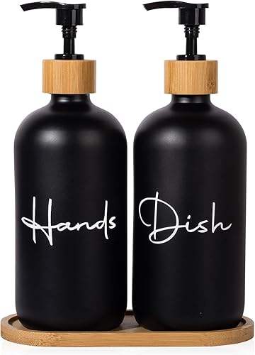 Dispensador de jabón de manos de 17 onzas, botellas de bomba de loción de vidrio vacías, botellas de jabón líquido recargables para baño, fregadero