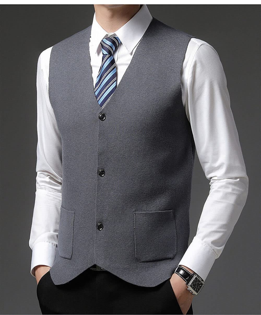 Pullunder Für Herren,Herren Strickpullover Weste Lässig Einfarbig Dunkelgrau V-Ausschnitt Ärmellos Knöpfe Strickjacke Weste Classic Business Slim Strickweste Herbststrick Tanktops Mit Tasche