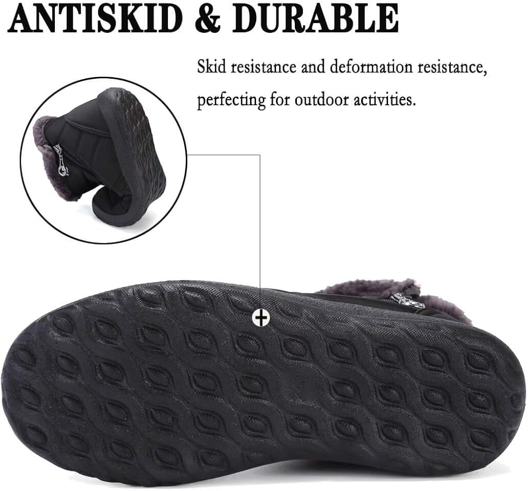 Miniatura 3 de Botas de nieve para mujer, botas de invierno con forro de piel para mujer, con cremallera lateral, cálidas, ligeras, antideslizantes, para caminar