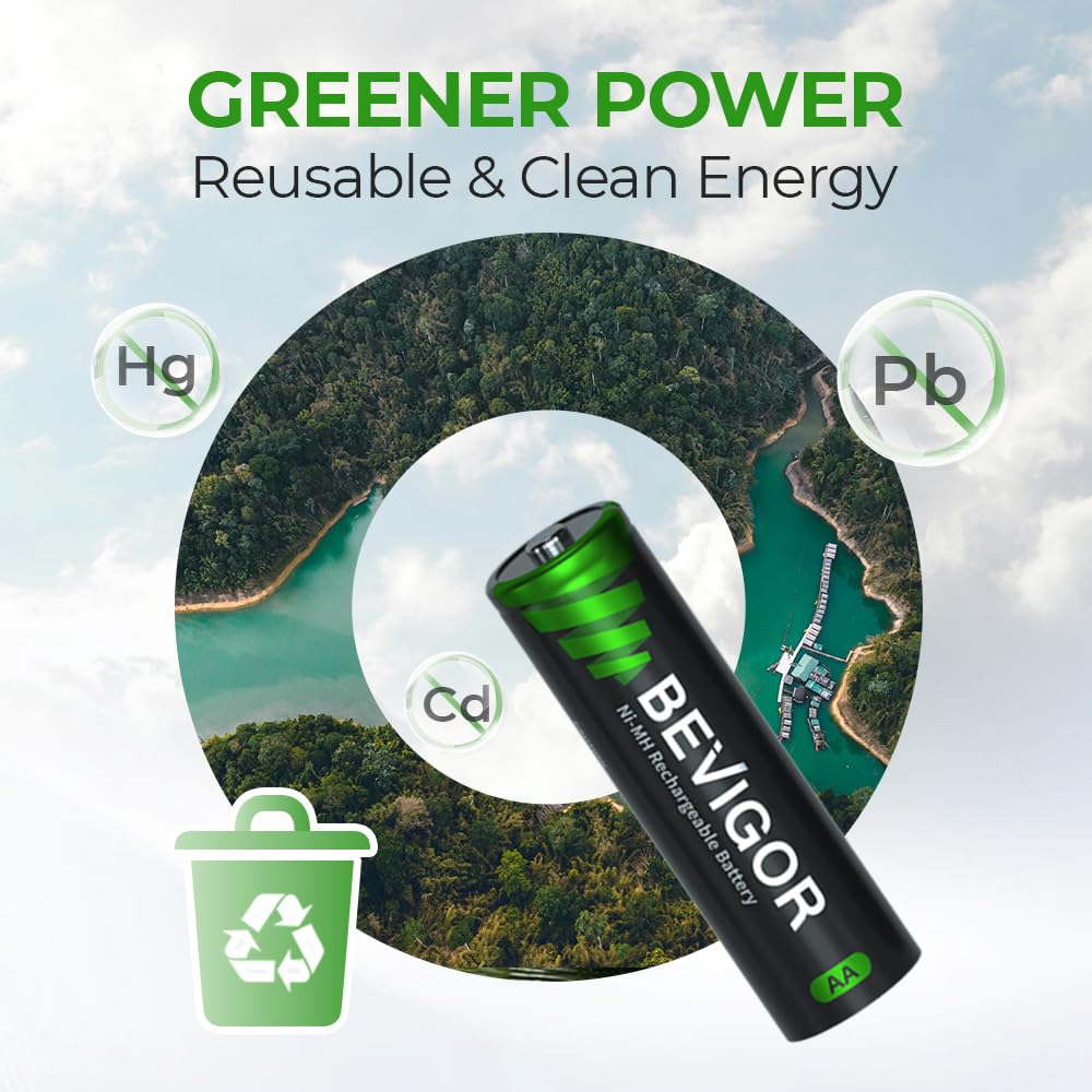 Bevigor AA NI-MH-Akku, 8 Stück AA wiederaufladbare Batterien mit 8-Positionen-Ladegerät für schnell aufladbar