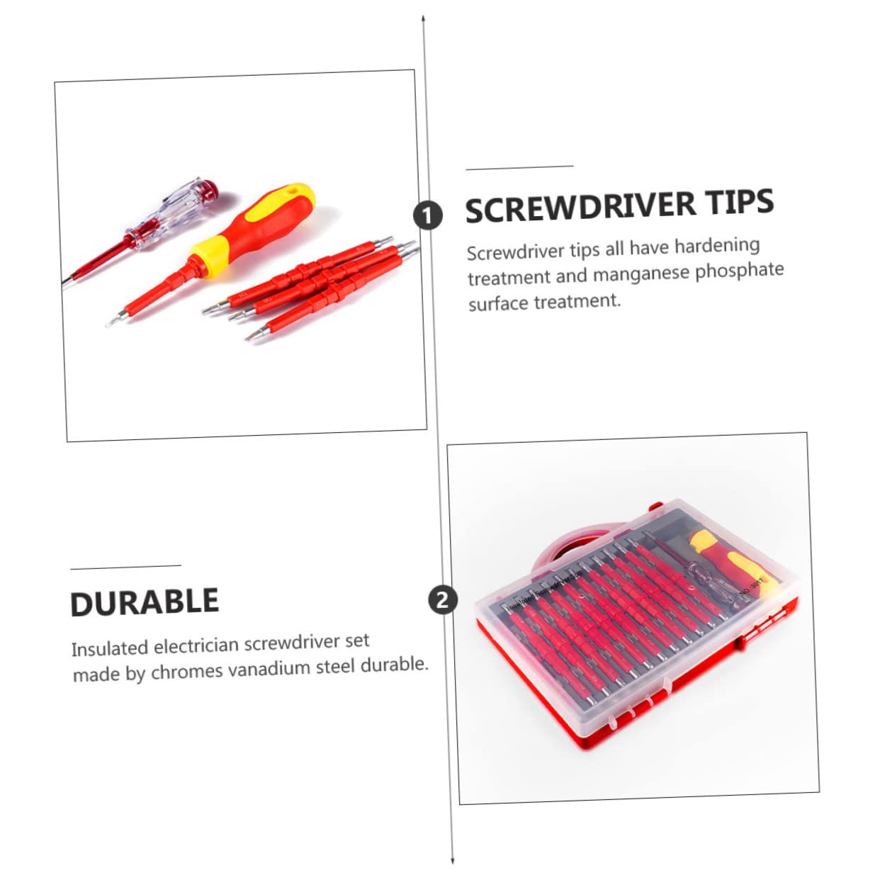 Mini Destornillador Eléctrico Aislado de Acero Estuche Portátil para Kit Herramientas Electricista en Trabajos Profesionales y Home DIY