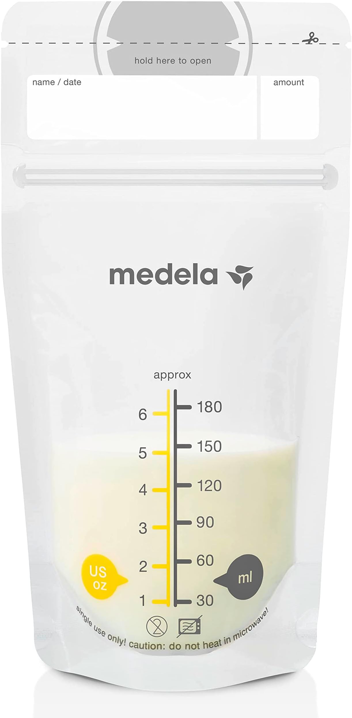 Medela Breast Milk Storage Bags, 100 Count, Ready to Use Breastmilk Bags for Breastfeeding, Self Standing Bag, Space Saving Flat Profile, Hygienically Pre-Sealed, White, 6 Ounce