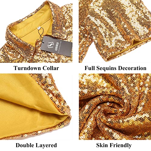 URRU Men's Relaxed Short Sleeve Turndown Sparkle Sequins Polo Shirts 70s Disco Nightclub Party Shirt Tops4