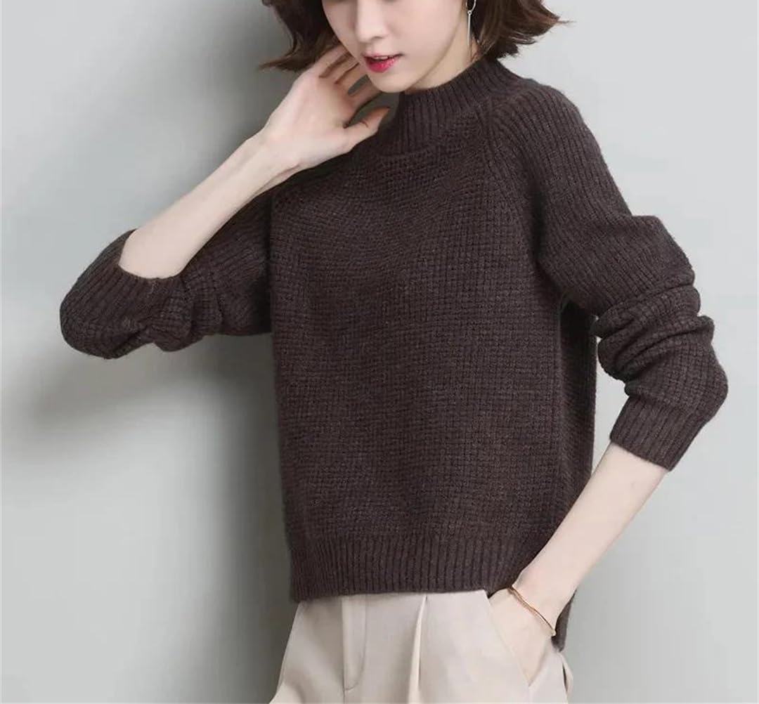 Maglione corto da donna a collo alto in maglia tinta unita allentato caldo maglione top