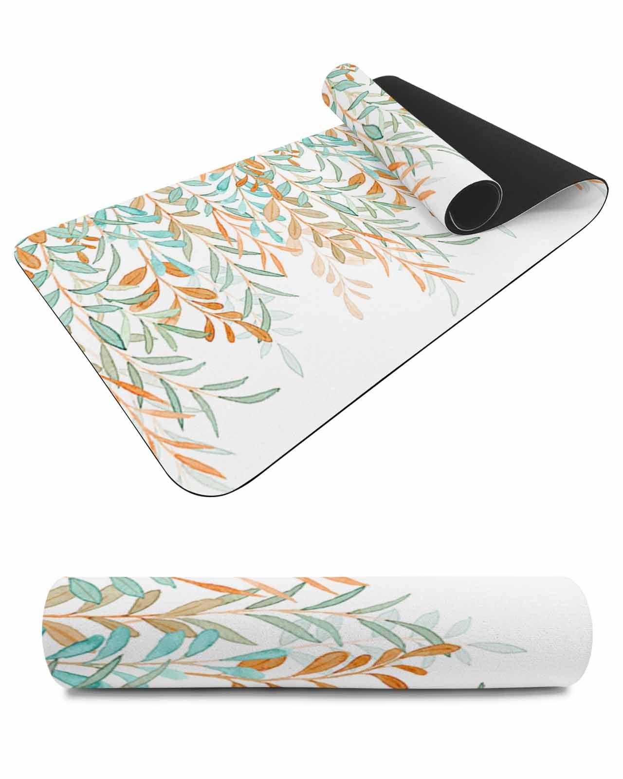 Debedcor Heat Proof Table Pads Waterproof Decorative, Orange Teal Leaves Non-Slip Table Countertop Protector, Rustic Watercolor Botanical Leaf Insulation Mat for Dining Room, 48 x 12 Inches