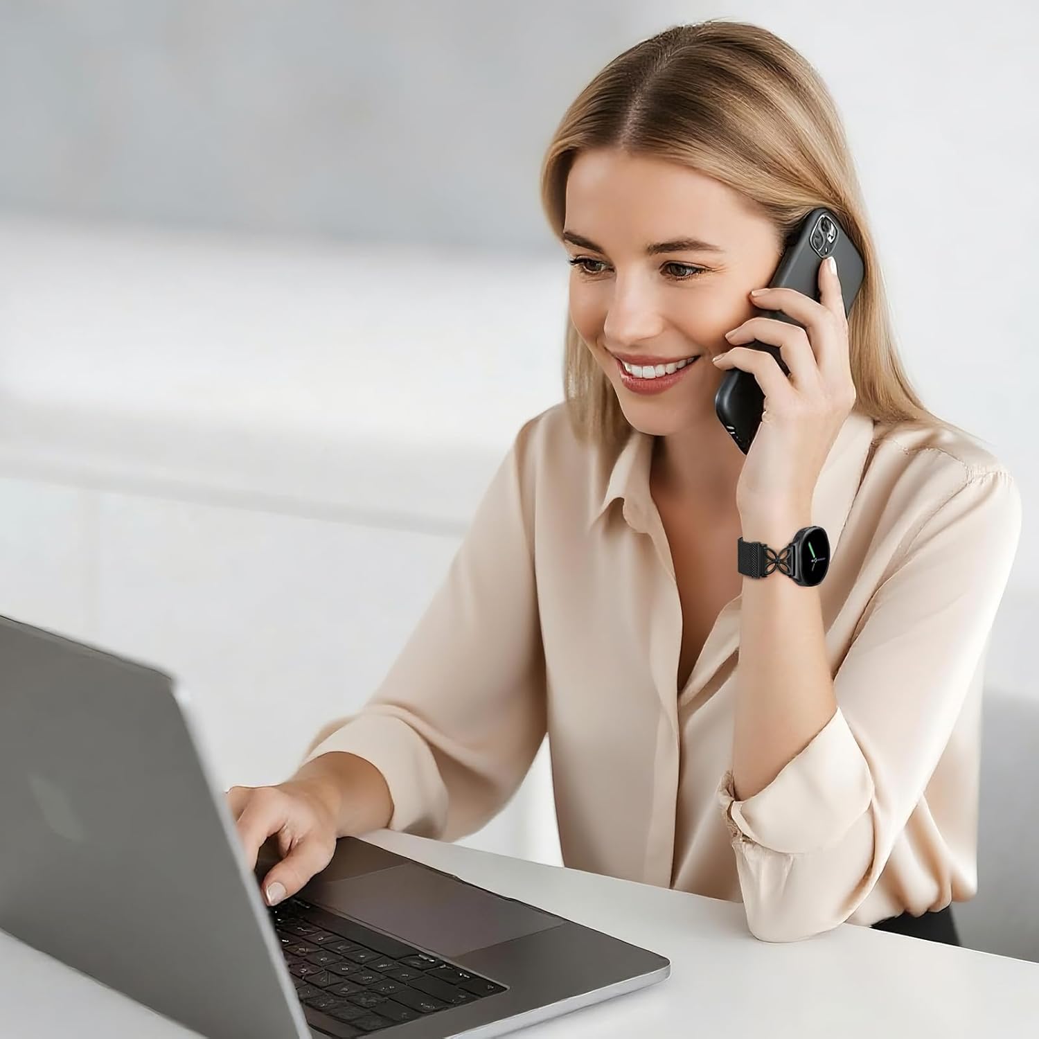 Getino Magnetic Metal Band Compatible with Galaxy Watch 8 / Watch 8 Classic Band, Milanese Floral Dressy Strap for Samsung Watch Bands Women 40mm 44mm 46mm - Black - Image 9