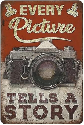 Letrero retro de metal para cámara con texto en inglés «Every Picture Tells A Story», decoración de pared vintage, letreros novedosos para el hogar,
