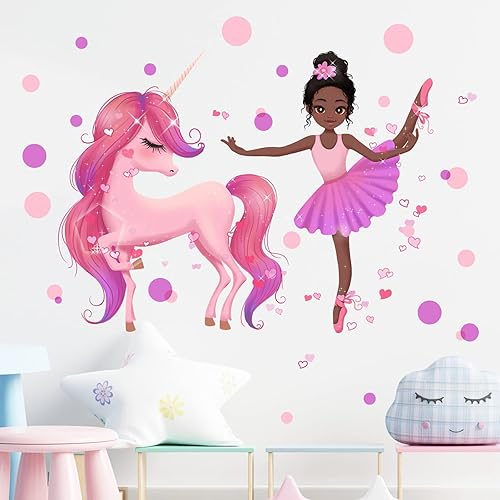 Miniatura 1 de Calcomanías de pared negras de ballet con unicornio, calcomanías de pared para guardería, preescolar, para niños, bebés, niñas, removibles, despegar