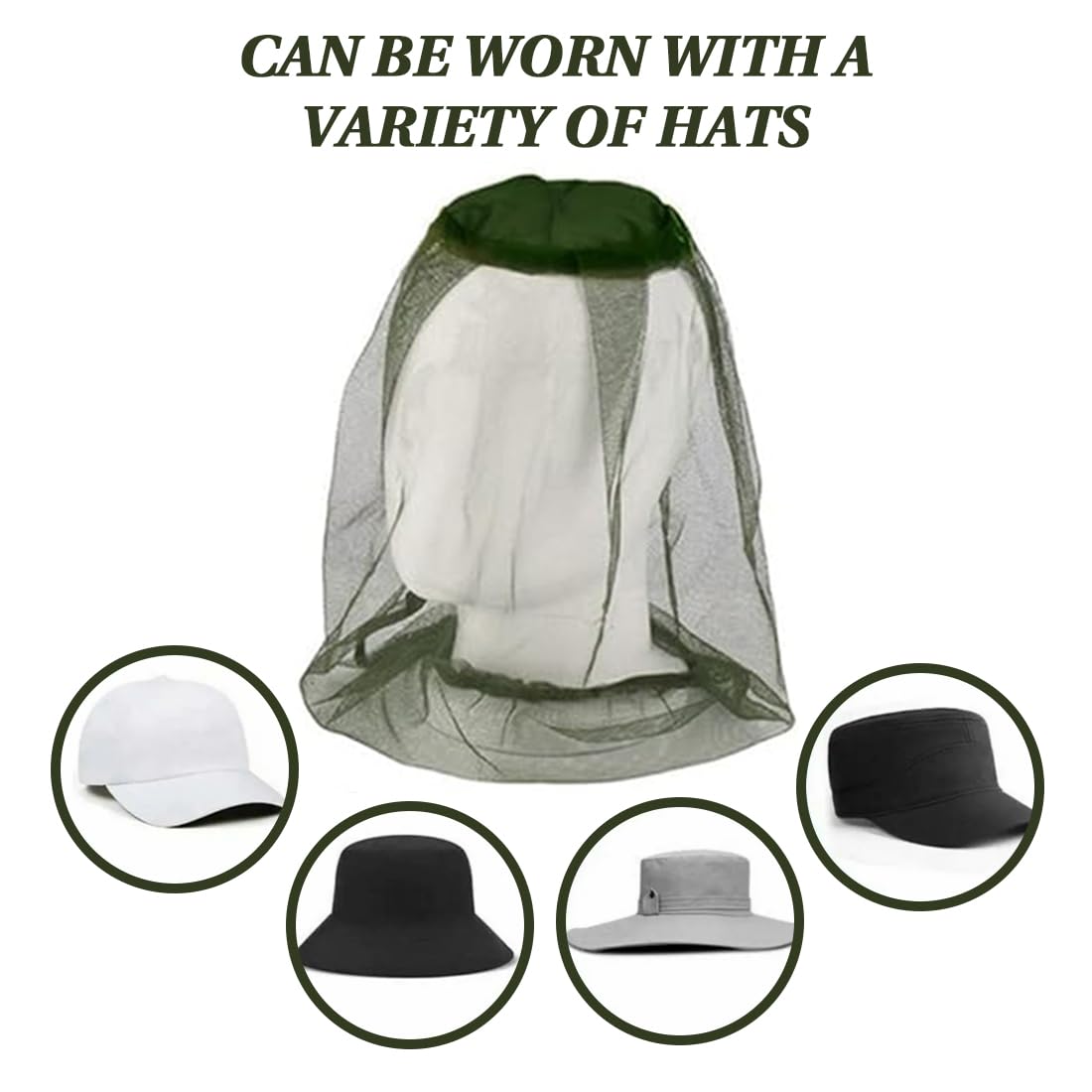2 Pezzi Cappuccio a Prova di Zanzara con 2 Borse Portaoggetti Zanzariera Cappello Testa di Zanzariera Leggeri e Resistenti per Protezione da Insetti e Zanzare cappello zanzariera rete (Nero+Verde)