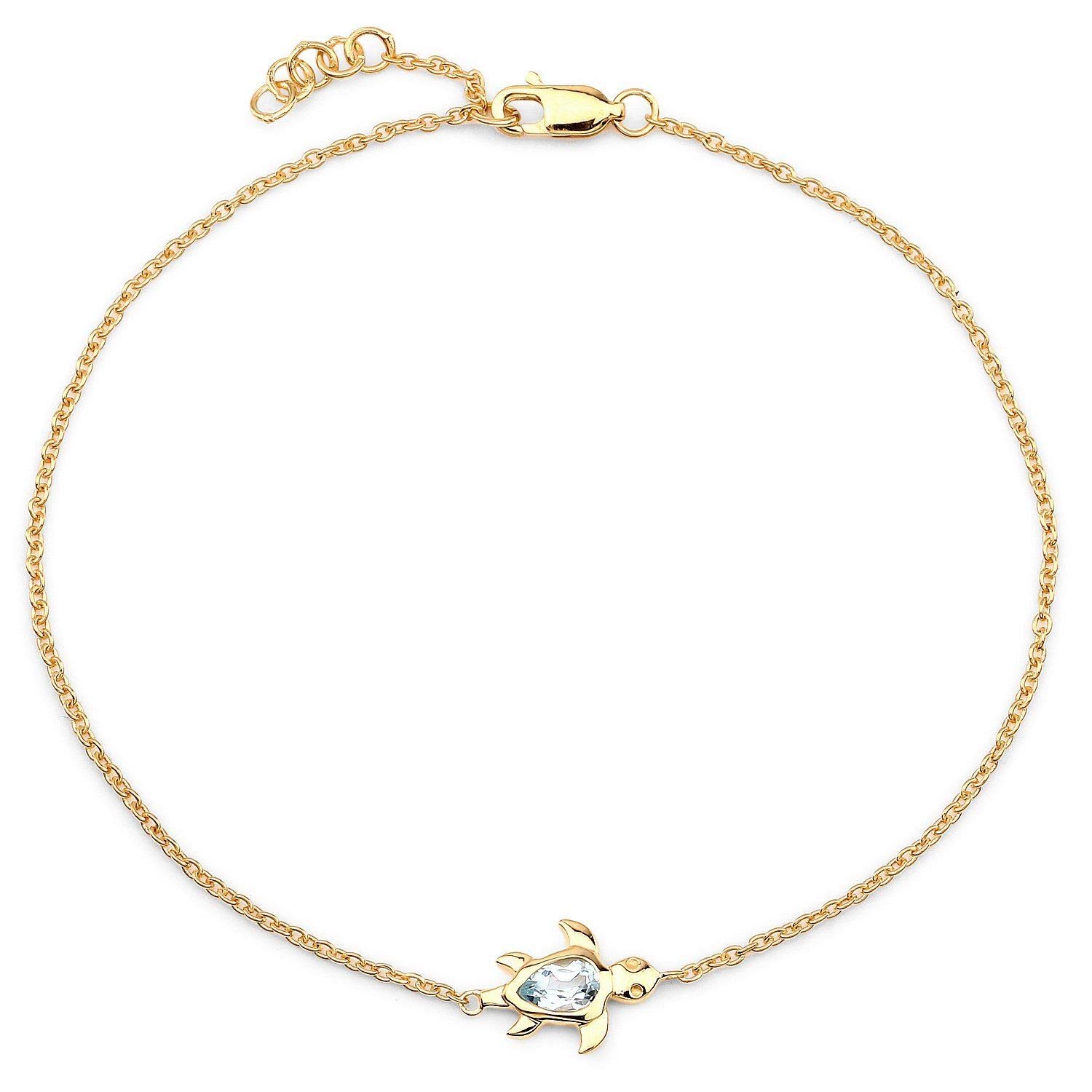 Fußkette/Fußkettchen-Schildkröte Turtle mit Blautopas-Silber/Gold