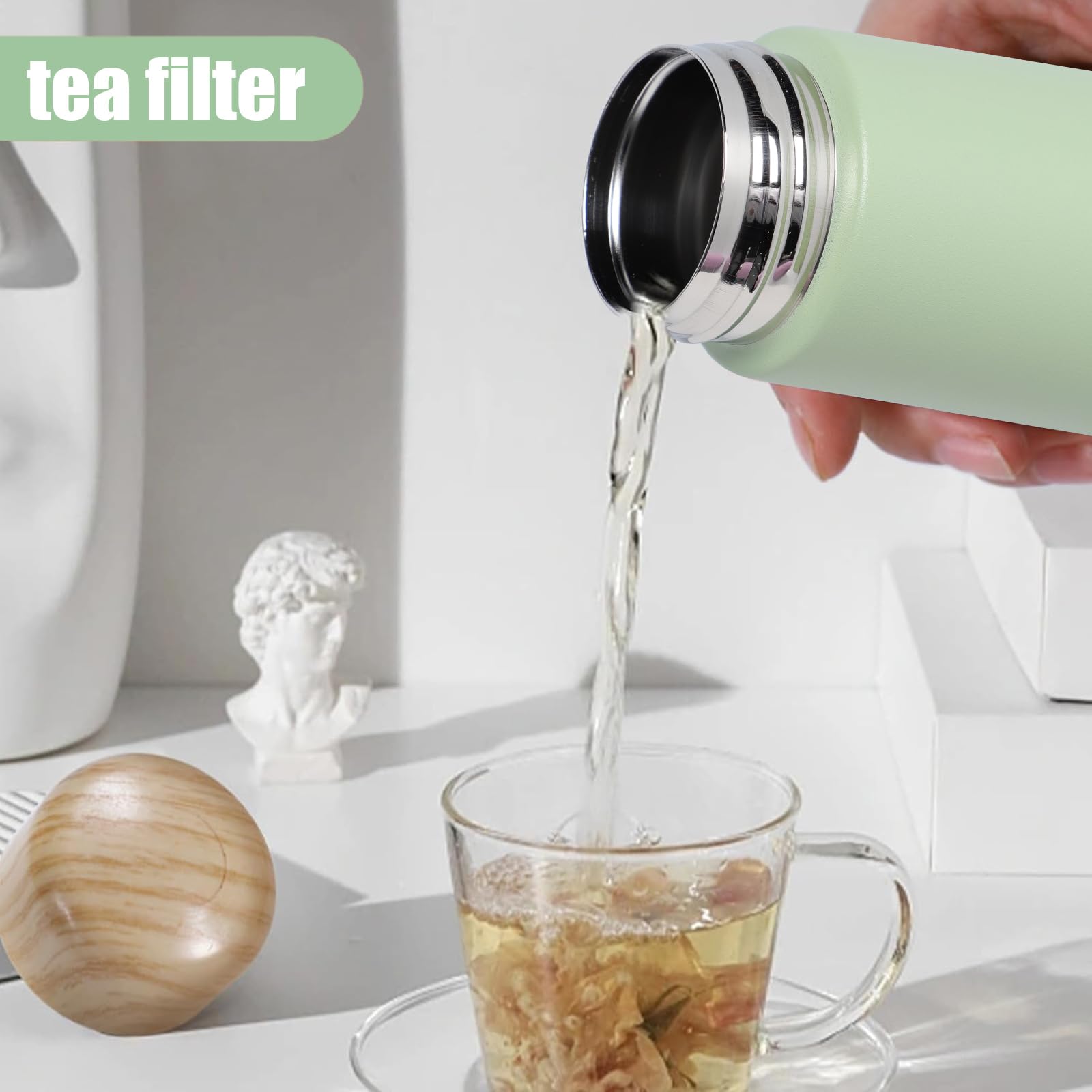Risipu Small Water Bottle 150ml with Straw Mini Thermos Flask for Hot and Cold Drinks, One-Hand Open, Leak-Proof Lid, Stainless Steel, Portable for Coffee, Milk, Juice (Green) - Image 3