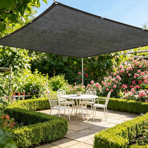Malla de Sombra 2 x 3.7 m Transpirable y Protector Solar, Resistente a Los Rayos UV Toldo para Sombra con Ojales para Invernadero, Jardín, Pérgola, Patio Césped, Negro