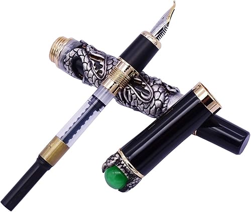 Miniatura 3 de Jinhao Dragon - Pluma estilográfica doblada, color negro, pluma pesada Fude de tamaño fino a ancho, metal sólido con estuche para bolígrafo